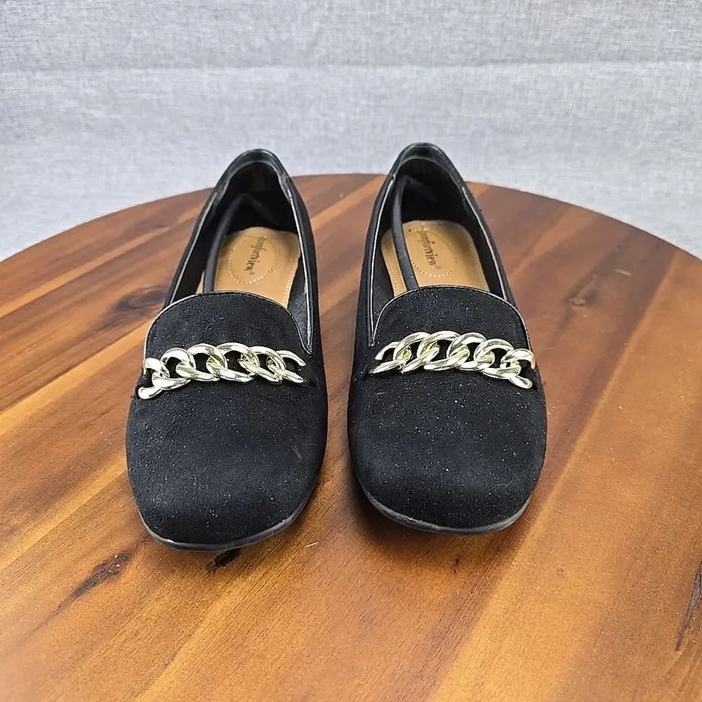 Comfortview Women's Size 7.5WW Thayer Slip On Flat With‎ Gold Chain Accent